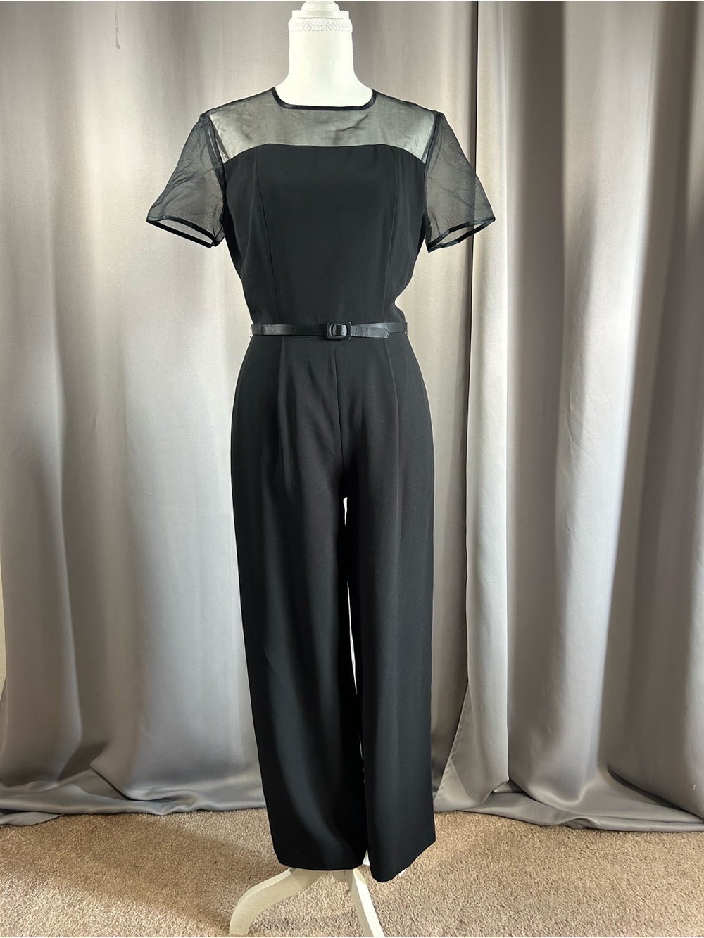 Vintage 90’s Black Sheer-Panel Wide Leg Jumpsuit